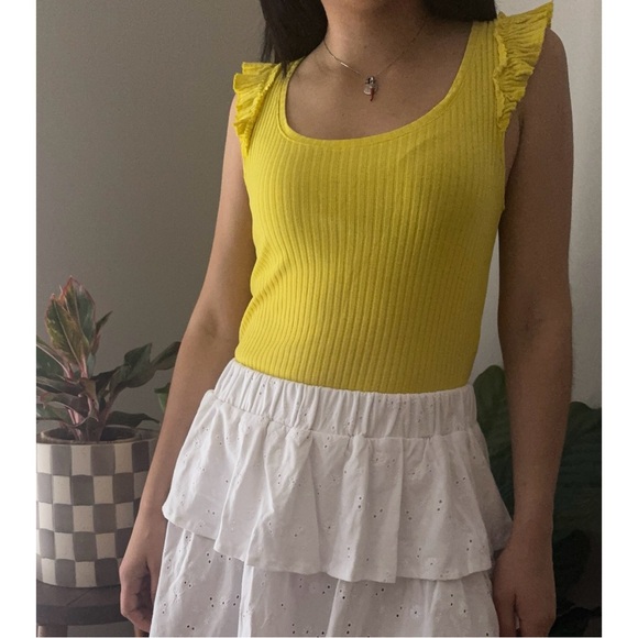 Zara Yellow Ruffle Sleeve Ribbed Top - Picture 4 of 6